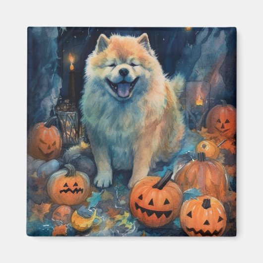 Halloween Chow Chow mit Pumpkins Beängstigend Magnet (Vorne)