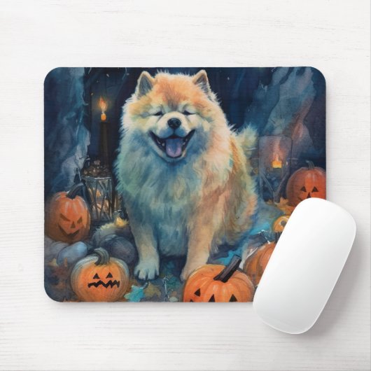 Halloween Chow Chow mit Pumpkins Beängstigend Mousepad (Mit Mouse)