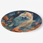 Halloween Chow Chow mit Pumpkins Beängstigend Pappteller (Schrägansicht)