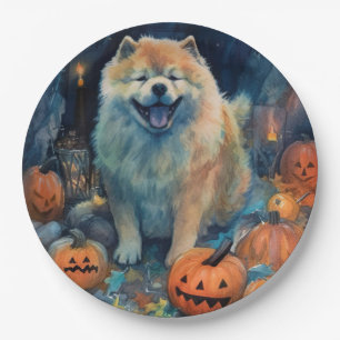 Halloween Chow Chow mit Pumpkins Beängstigend Pappteller