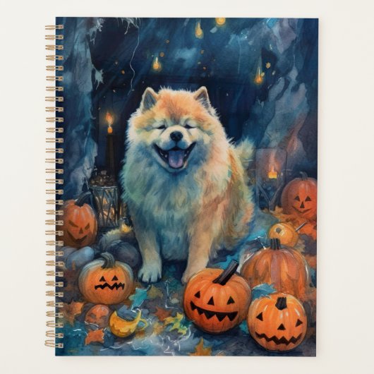Halloween Chow Chow mit Pumpkins Beängstigend Planer (Vorderseite)