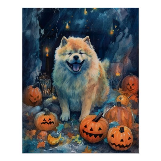 Halloween Chow Chow mit Pumpkins Beängstigend Poster (Vorderseite)