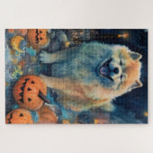 Halloween Chow Chow mit Pumpkins Beängstigend Puzzle (Horizontal)