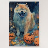 Halloween Chow Chow mit Pumpkins Beängstigend Puzzle (Vertikal)
