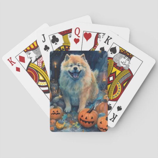 Halloween Chow Chow mit Pumpkins Beängstigend Spielkarten (Rückseite)