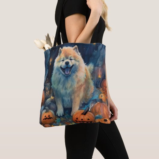 Halloween Chow Chow mit Pumpkins Beängstigend Tasche (Von Nahem)