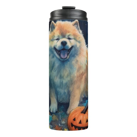 Halloween Chow Chow mit Pumpkins Beängstigend Thermosbecher (Vorderseite)