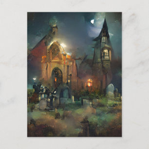 Halloween Church, Moonlight, Horror Cemetery Postkarte