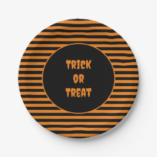 Halloween Classic Orange und Schwarz Streifen Pappteller