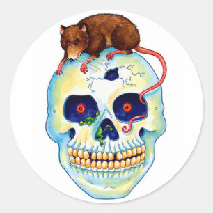 Halloween Classic Round Sticker/Skelett und Rat Runder Aufkleber