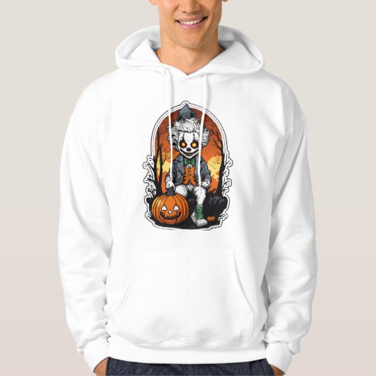 Halloween Clown sitzend auf Jack im Spooky Forest Hoodie (Vorderseite)