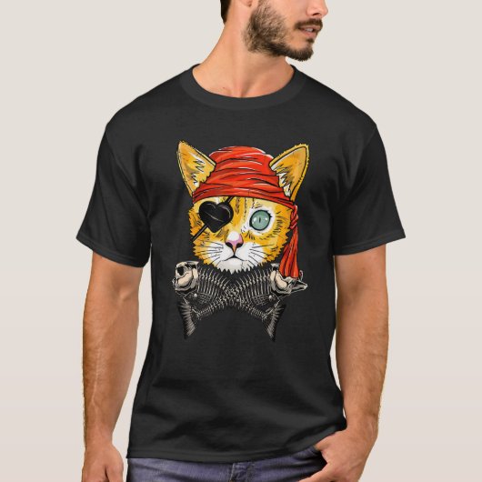 Halloween Co., Flag der niedlichen Piratenkatze Pi T-Shirt (Vorderseite)