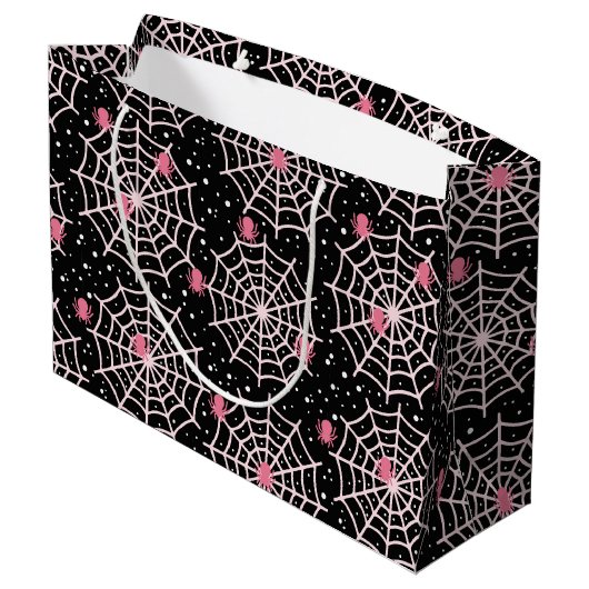 Halloween Cobnets & Spiders Pattern Große Geschenktüte (Rückseite Schrägansicht)