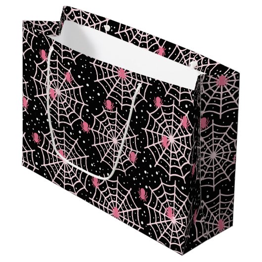 Halloween Cobnets & Spiders Pattern Große Geschenktüte (Vorderseite Schrägansicht)