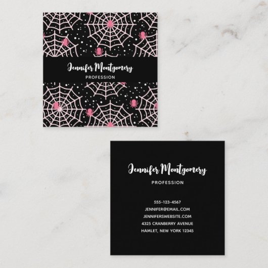 Halloween Cobnets & Spiders Pattern Quadratische Visitenkarte (Vorne/Hinten)