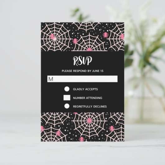 Halloween Cobnets & Spiders Pattern RSVP Karte (Stehend Vorderseite)