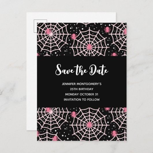 Halloween Cobnets & Spiders Pattern Save the Date Einladungspostkarte (Vorne/Hinten)