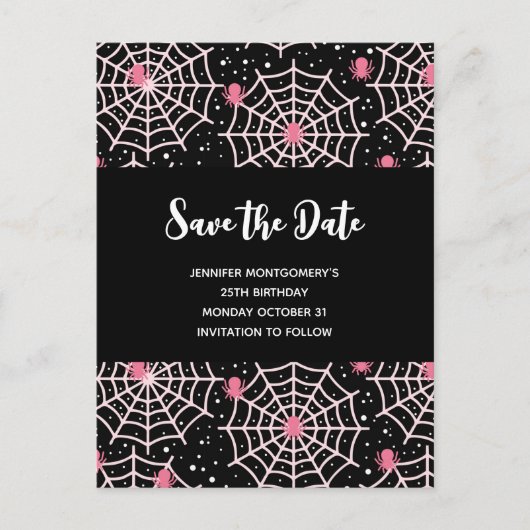 Halloween Cobnets & Spiders Pattern Save the Date Einladungspostkarte (Vorderseite)