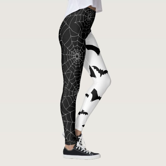 Halloween Cobnets und Fledermäuse Schwarz-Weiß-Mus Leggings (Rechts)