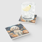 Halloween Cockapoo mit Kürbissen Gruselig Steinuntersetzer (Seitenansicht)