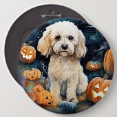 Halloween Cockapoo mit Pumpkins Beängstigend Button (Vorne & Hinten)