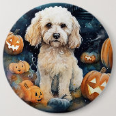 Halloween Cockapoo mit Pumpkins Beängstigend Button (Vorderseite)
