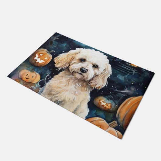 Halloween Cockapoo mit Pumpkins Beängstigend Fußmatte (Schrägansicht)