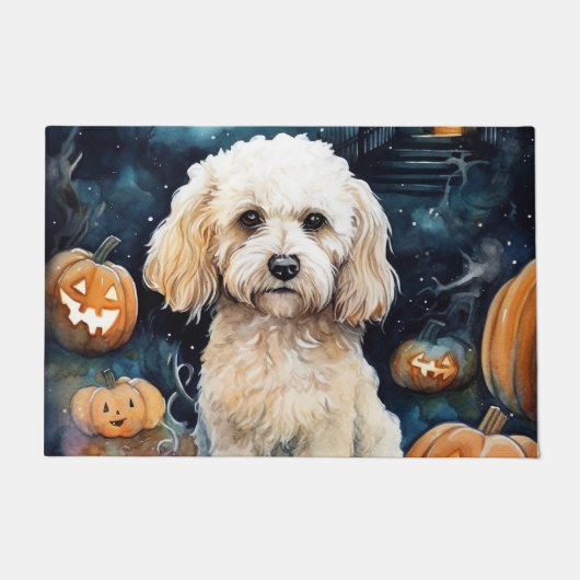 Halloween Cockapoo mit Pumpkins Beängstigend Fußmatte (Vorderseite)