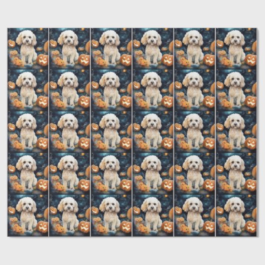 Halloween Cockapoo mit Pumpkins Beängstigend Geschenkpapier (Flach)