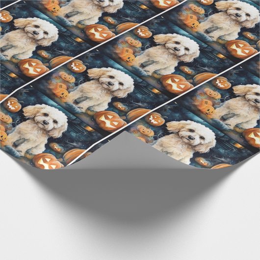 Halloween Cockapoo mit Pumpkins Beängstigend Geschenkpapier (Ecke)