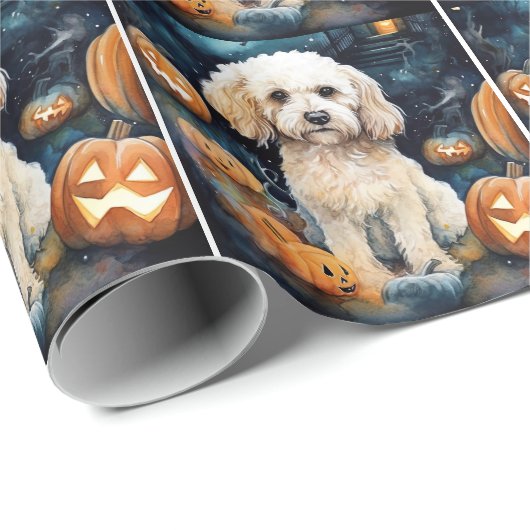 Halloween Cockapoo mit Pumpkins Beängstigend Geschenkpapier (Rolleneckpunkt)