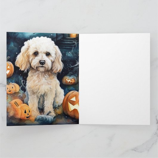 Halloween Cockapoo mit Pumpkins Beängstigend Karte (Innenseite)