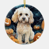 Halloween Cockapoo mit Pumpkins Beängstigend Keramik Ornament (Vorne)