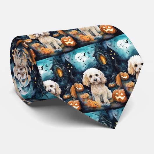 Halloween Cockapoo mit Pumpkins Beängstigend Krawatte (Gerollt)