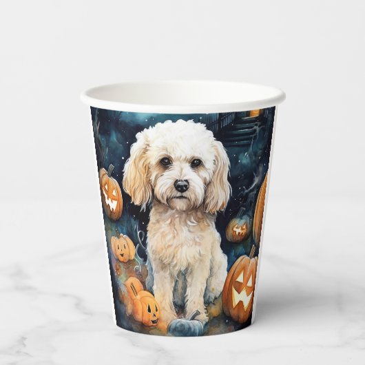 Halloween Cockapoo mit Pumpkins Beängstigend Pappbecher (Rückseite)