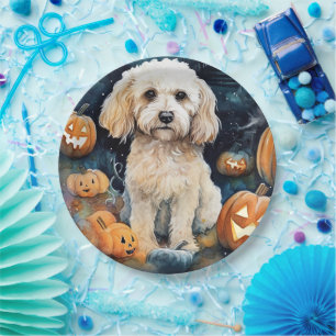 Halloween Cockapoo mit Pumpkins Beängstigend Pappteller
