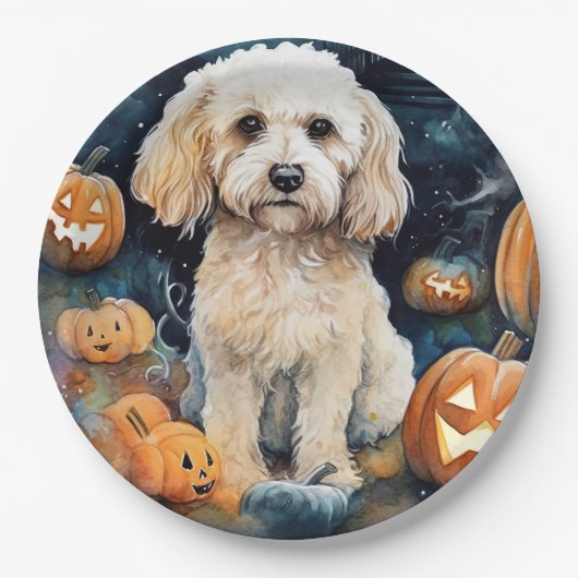 Halloween Cockapoo mit Pumpkins Beängstigend Pappteller (Vorderseite)