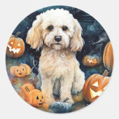Halloween Cockapoo mit Pumpkins Beängstigend Runder Aufkleber (Vorderseite)