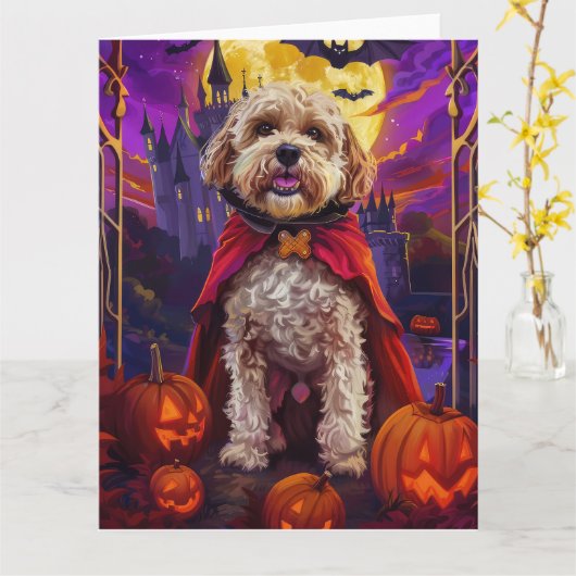 Halloween Cockapoo Vampire Pumpkins Beängstigend Karte (Gelbe Blume)