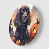 Halloween Cocker Spaniel mit Kürbissen  Große Wanduhr (Winkel)