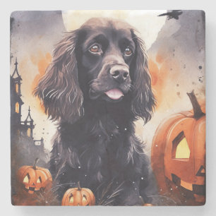 Halloween Cocker Spaniel mit Kürbissen Steinuntersetzer