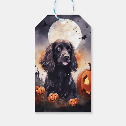 Halloween Cocker Spaniel mit Pumpkins Geschenkanhänger (Rückseite)
