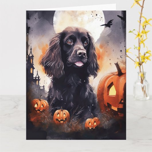 Halloween Cocker Spaniel mit Pumpkins Karte (Gelbe Blume)