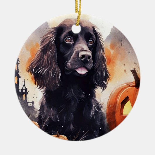 Halloween Cocker Spaniel mit Pumpkins Keramik Ornament (Vorne)