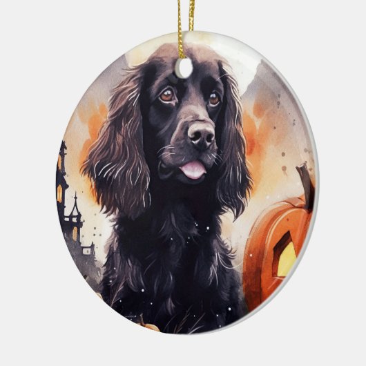 Halloween Cocker Spaniel mit Pumpkins Keramik Ornament (Links)