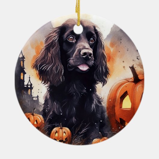 Halloween Cocker Spaniel mit Pumpkins Keramik Ornament (Hinten)