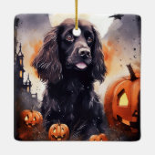 Halloween Cocker Spaniel mit Pumpkins Keramikornament (Rückseite)
