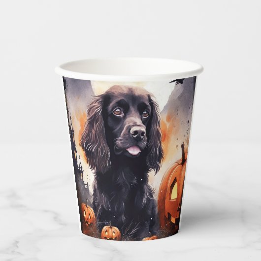 Halloween Cocker Spaniel mit Pumpkins Pappbecher (Vorderseite)