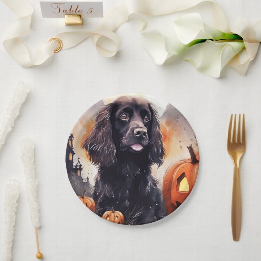 Halloween Cocker Spaniel mit Pumpkins Pappteller (Hochzeit)