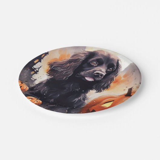 Halloween Cocker Spaniel mit Pumpkins Pappteller (Schrägansicht)